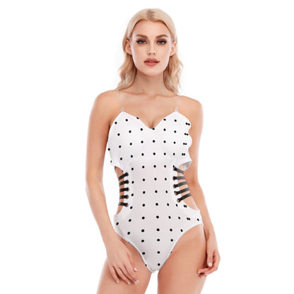 White Dottie Diva Tube Top Bodysuit with Side Black Straps - Totally Bri LLC