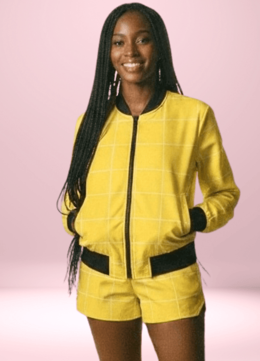 Yellow Checkered Charm Women's Bomber Jacket - All Over Prints - Totally Bri LLC