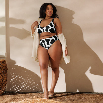 Black & White Cow Print High - Waist Bikini - Totally Bri LLC